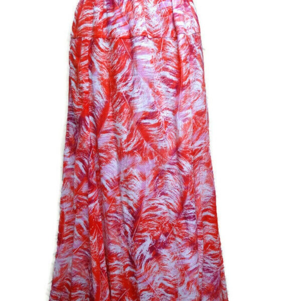 Hearts of Palm Woman Feather Print Orange Skirt